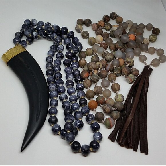 Bundle lot 2 artisan boho style long necklacesstone beads statement layering - Picture 7 of 7